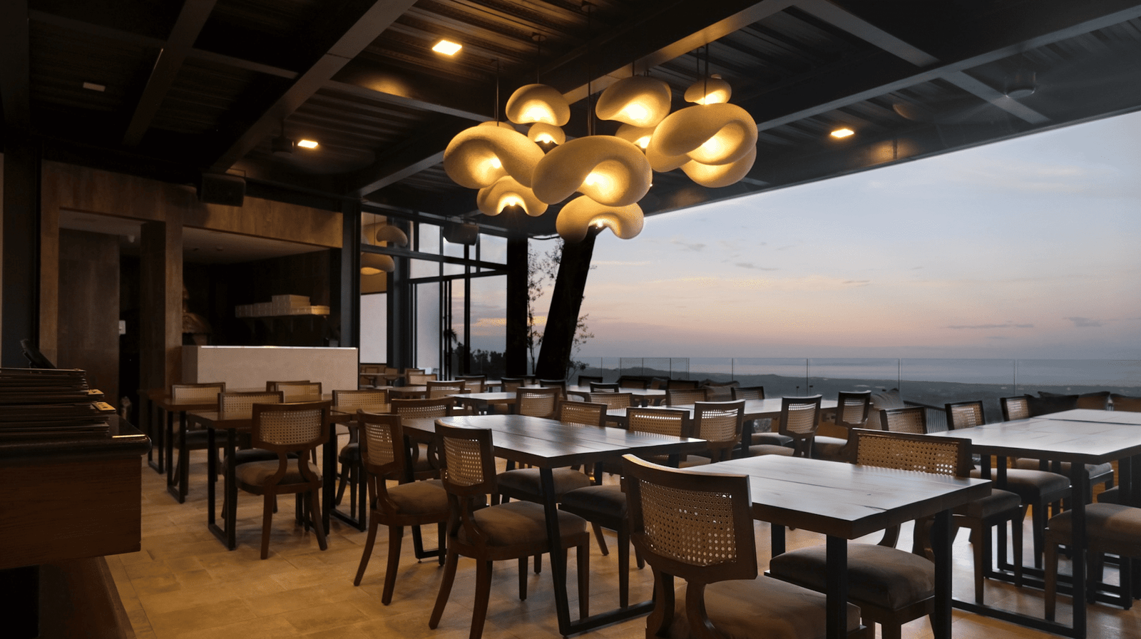 The refined interiors of Brickwood with a sweeping view of the city skyline